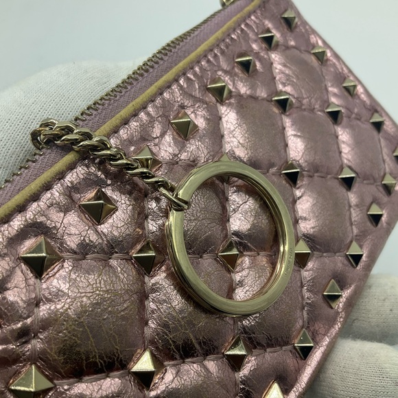 Valentino Pink Metallic Quilted Patent Rockstud Zip Pouch/Key cles - Picture 8 of 14